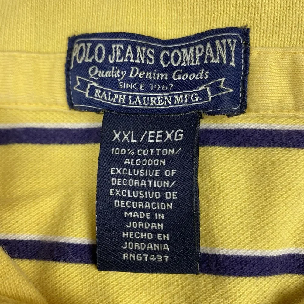 Polo Jeans Co Ralph Lauren Polo Shirt Men's Size XXL Yellow Striped Vintage Flag